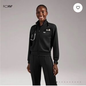 Figs Black Zip-Up Scrubs Bomber Jacket